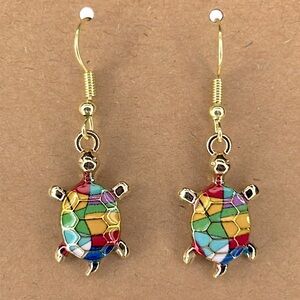 18k Gold Platted Rainbow Turtle Dangle Earrings